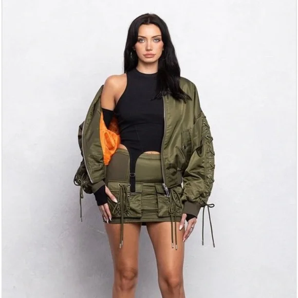 Olive green skirts jacket deals